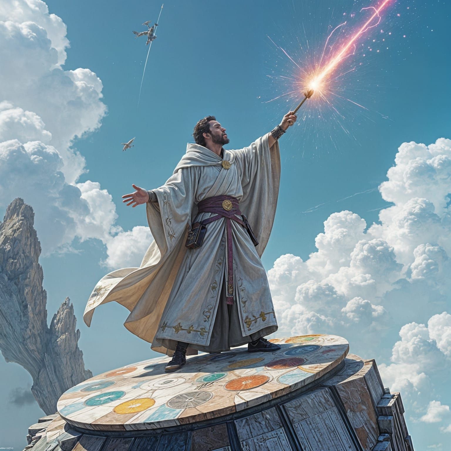 Heroic Digital Artist in Surreal Landscape