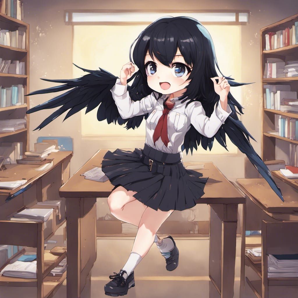 Chibi Harpy Girl in Classroom: Anime Style
