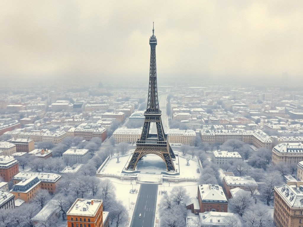 Paris in Winter: Impressionist View of Eiffel Tower