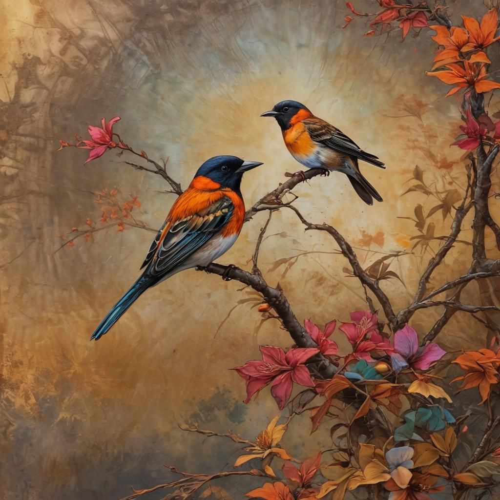 Okinawa Birds in Metalwave Ashcan School Style