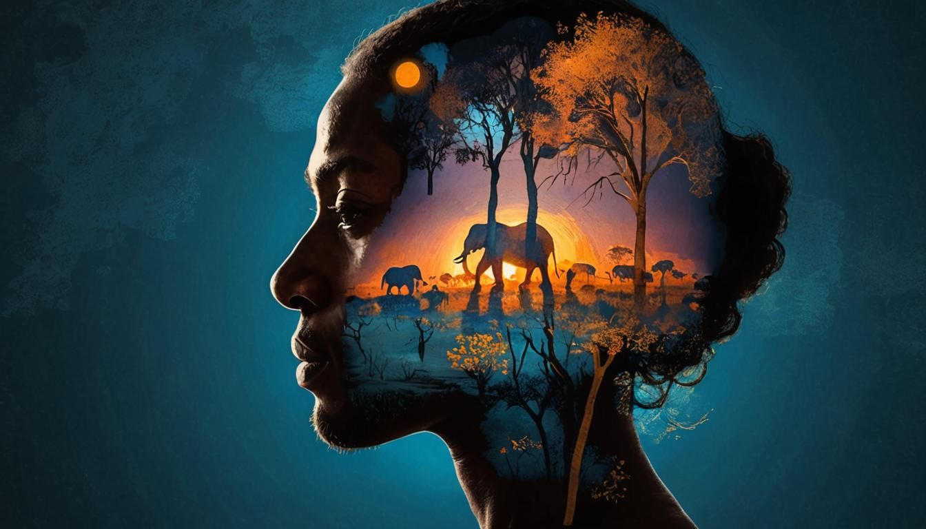 Elephant Silhouette and Savannah in Van Gogh Style