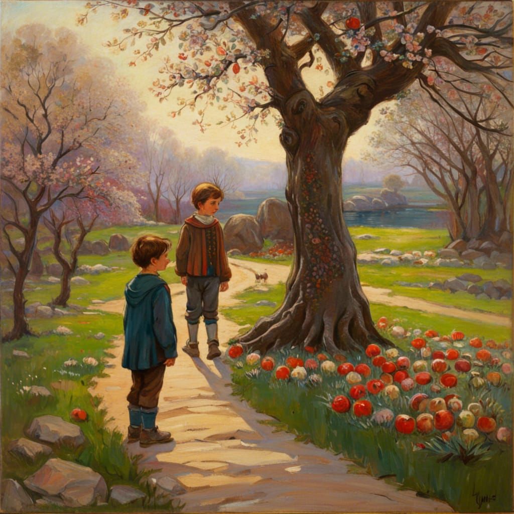 Apple Tree Life Cycle in Waterhouse Style