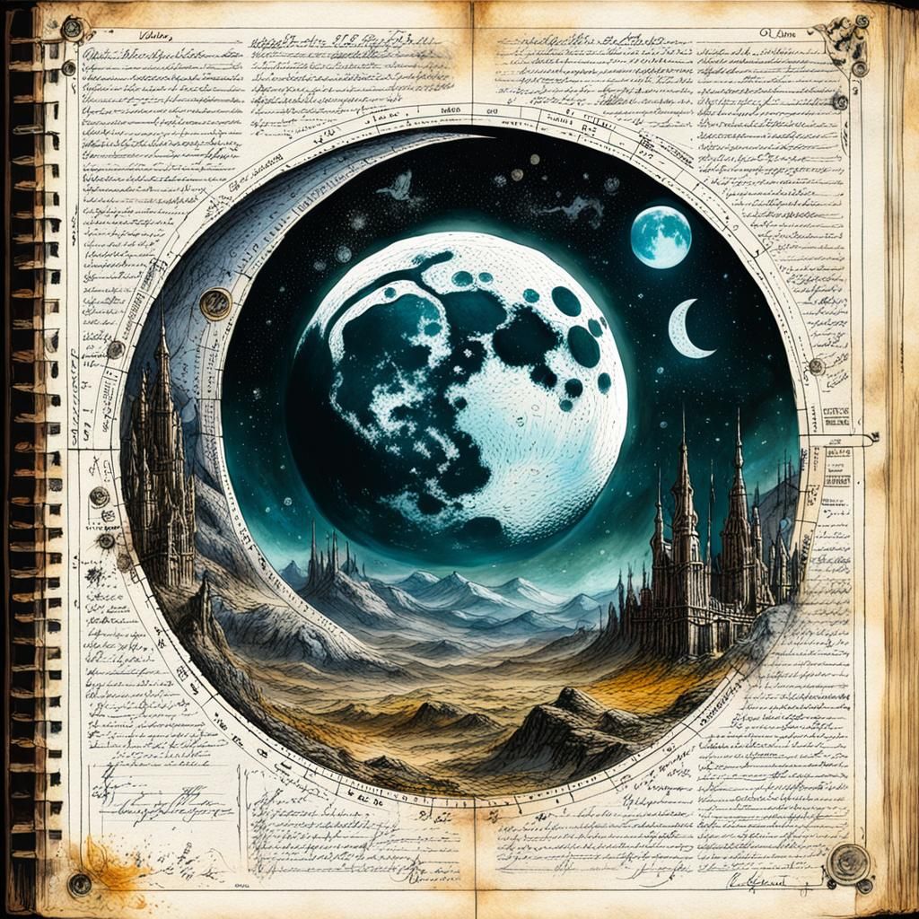 Fantasy Moon Cycle Illustration on Almanac Page