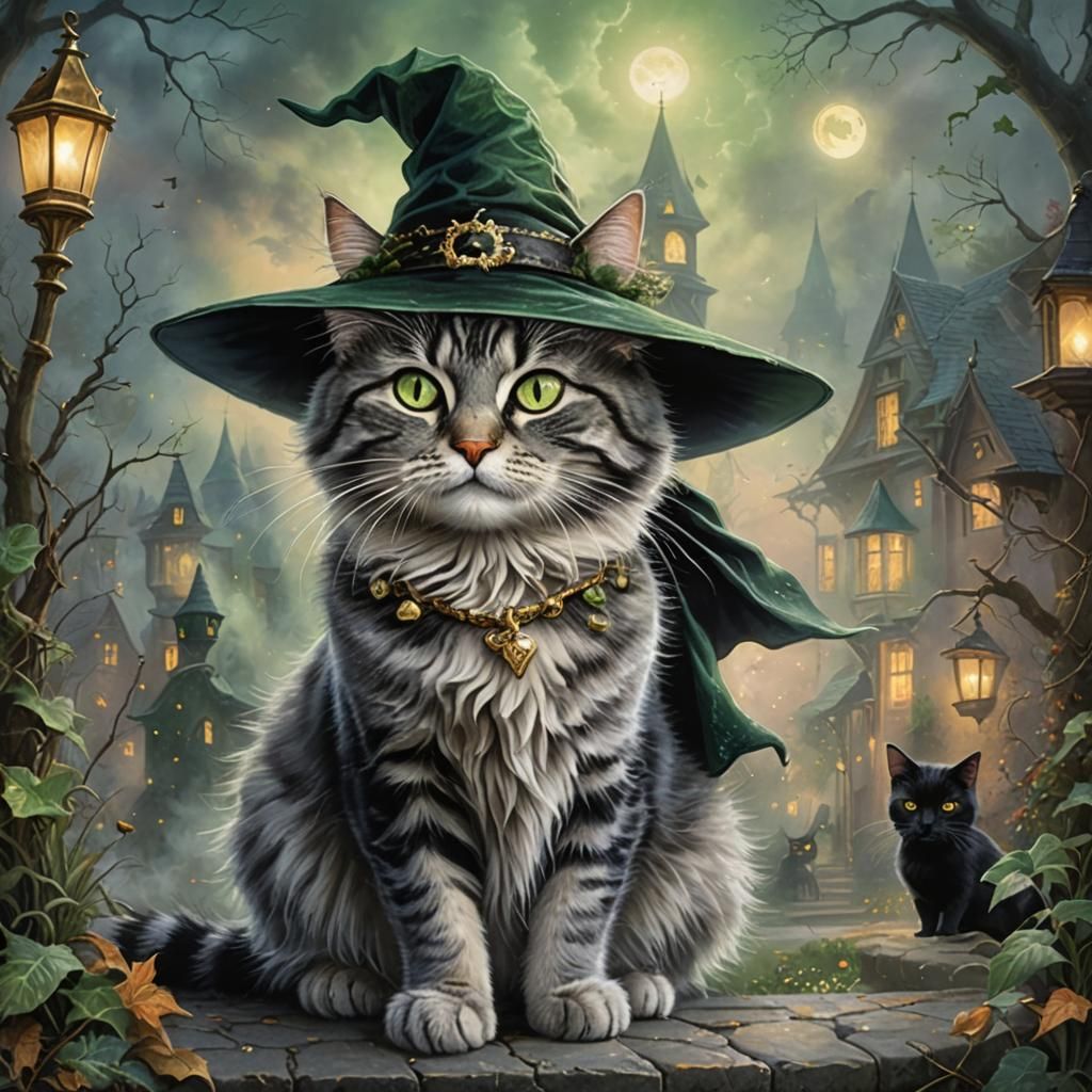 Cats in Witch Hats, Ethereal Fantasy Art