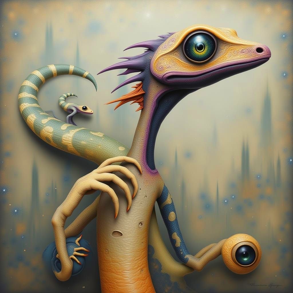 Ethereal Lizard Dreamscape in Whimsical Art
