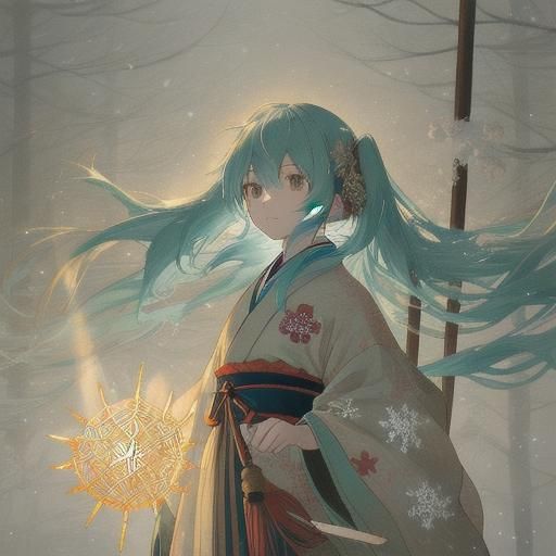 Hatsune Miku in Ainu Attire, Japanese Anime Art