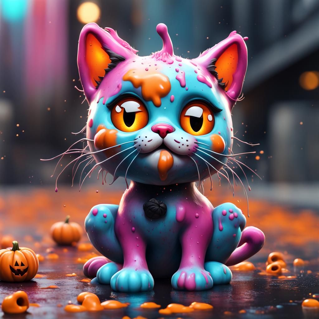 Halloween Cat in Graffiti Street Art Style