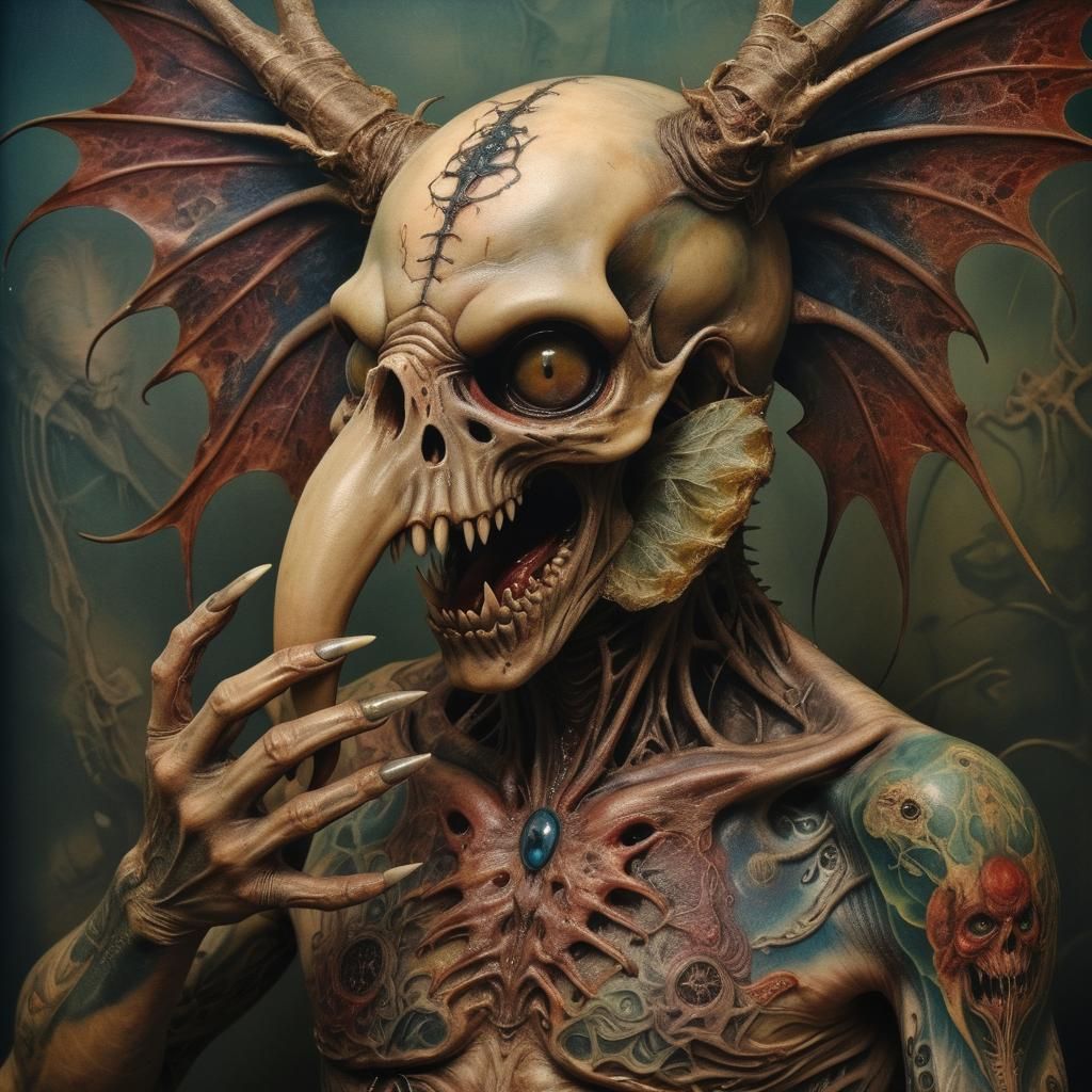 Intricate Tattooed Creature in Surreal Fantasy Style