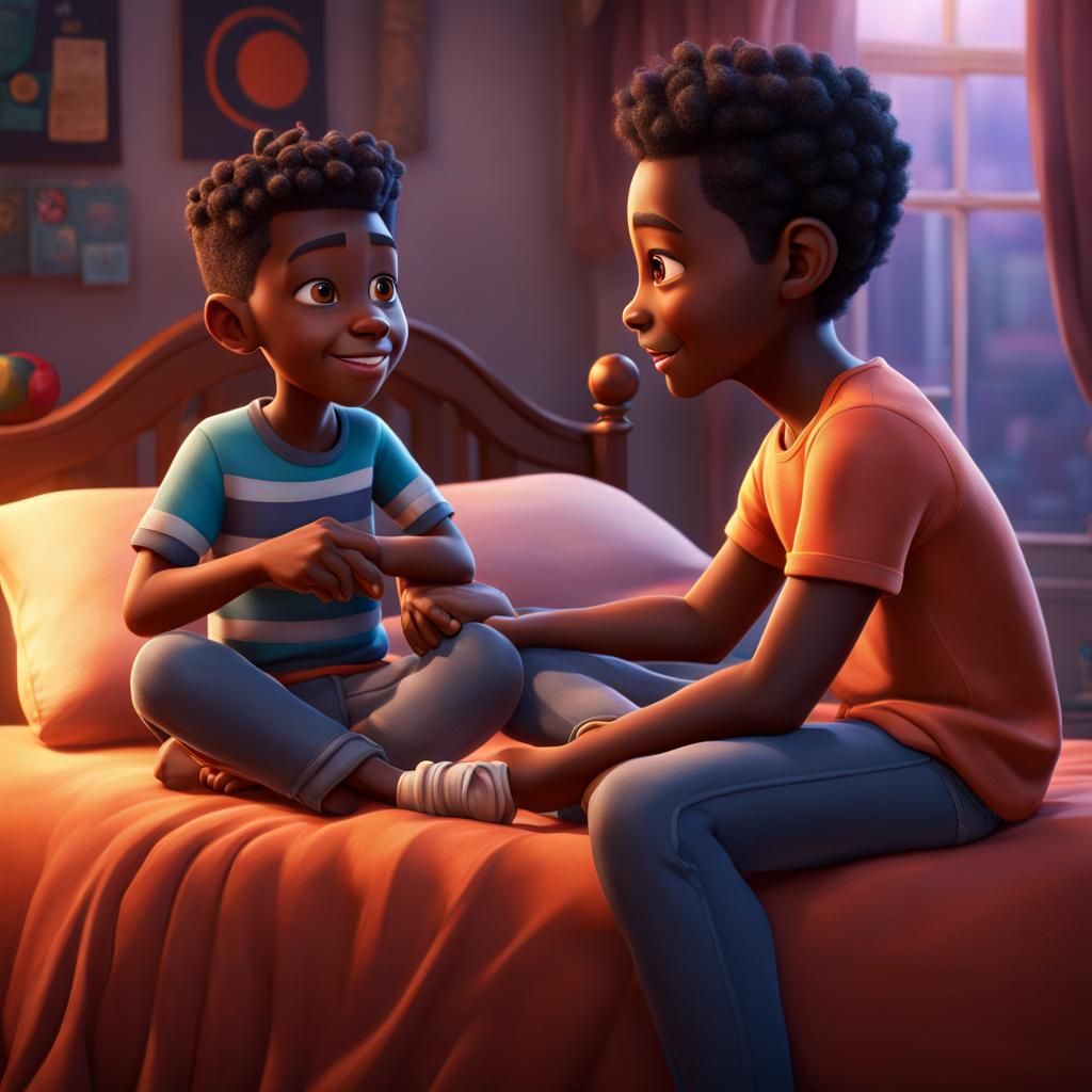 Hyperrealistic 3D Image of Boy with Older Male