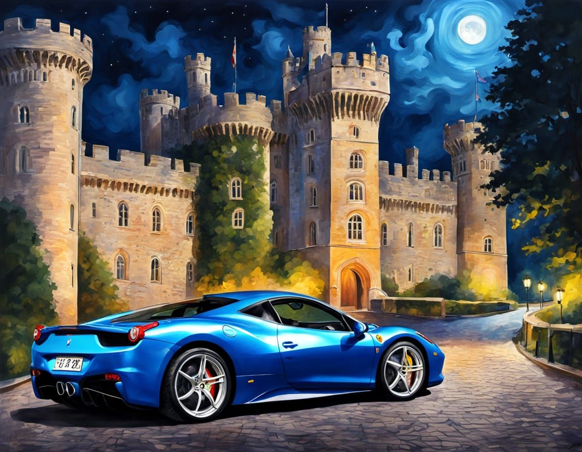 Blue Ferrari 458 Italia by Windsor Castle in Psychedelic Sty...
