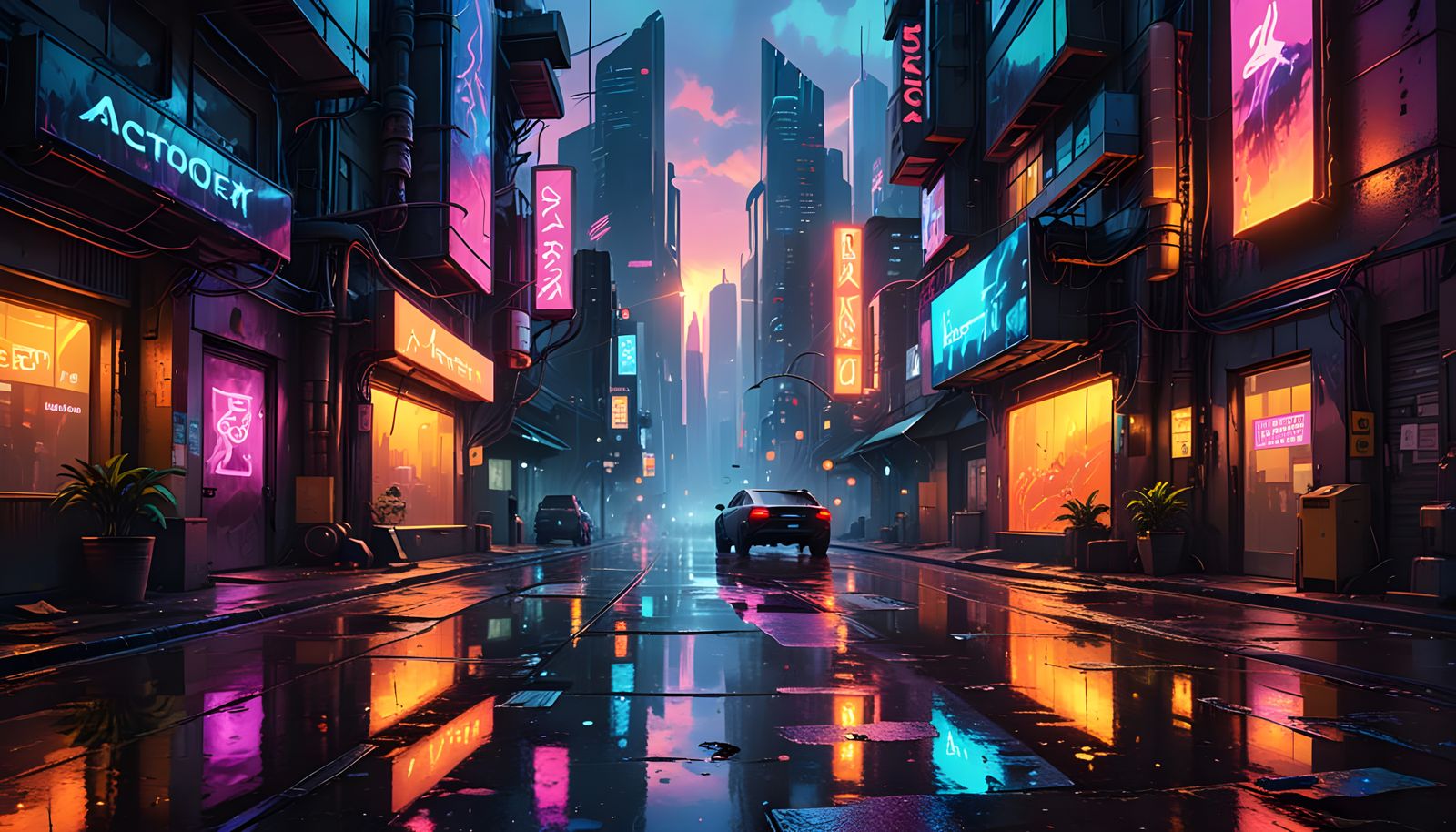 Cyberpunk Cityscape Sunset Generated by AI