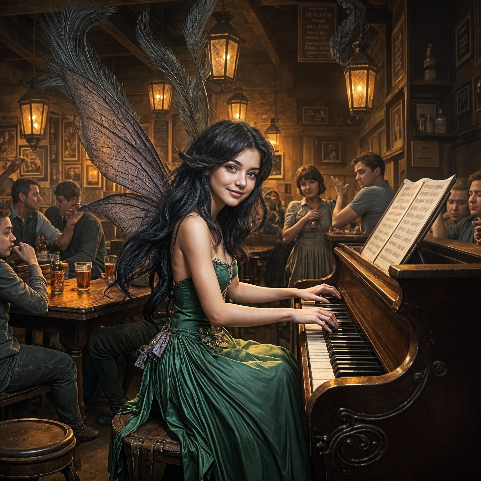 Surreal Fairy Plays Honky Tonk in Smoky Bar
