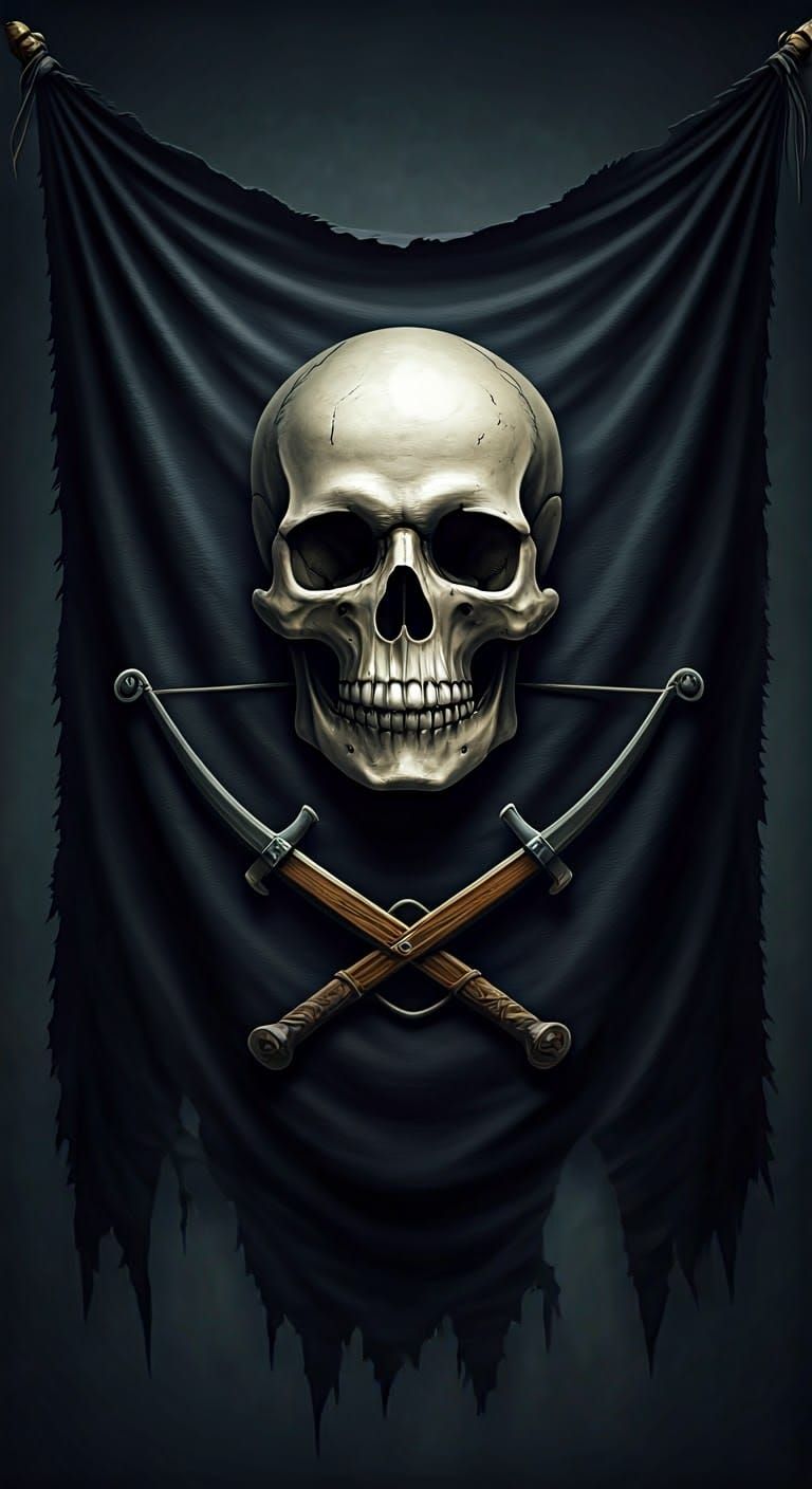 Pirate Flag with Emerging Skull in Dark Fantasy Style