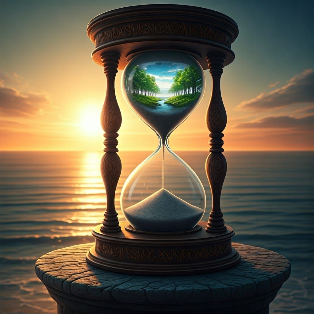 Hourglass Dividing Worlds in Ethereal Horror Scene