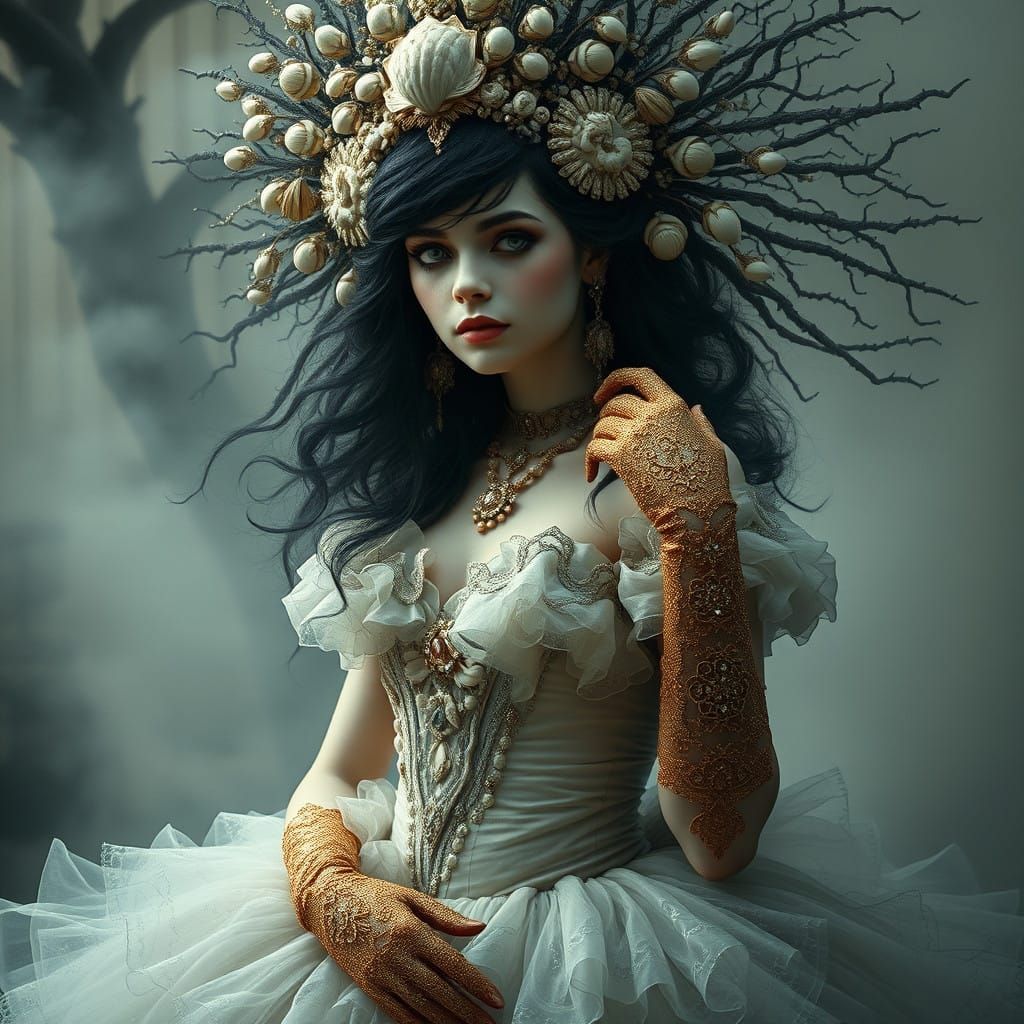 Gothic Goddess in Whimsical, Dark Fantasy