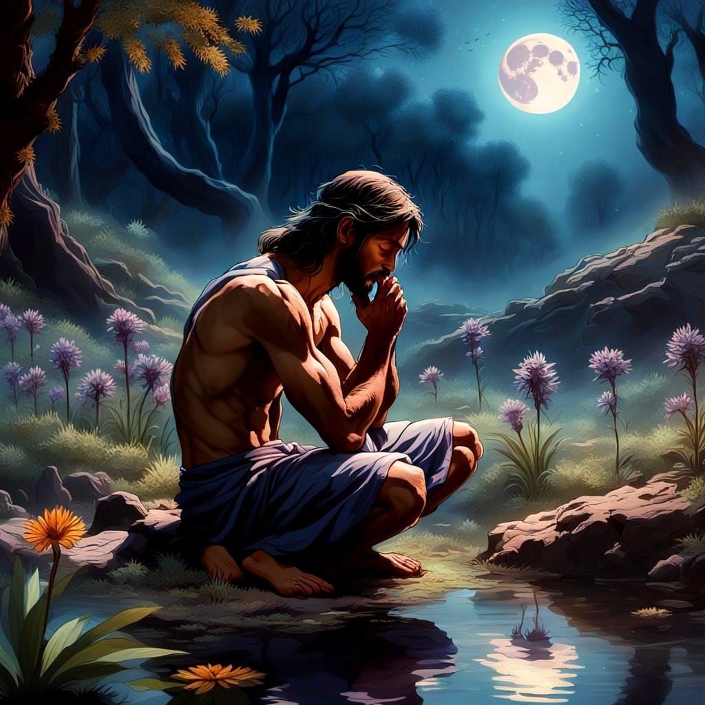 Jesus Praying in Gethsemane: Hyper-Realistic Film Still