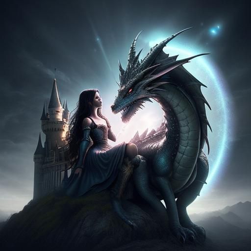 Dragon Kissing Princess in Hyper-Realistic Fantasy