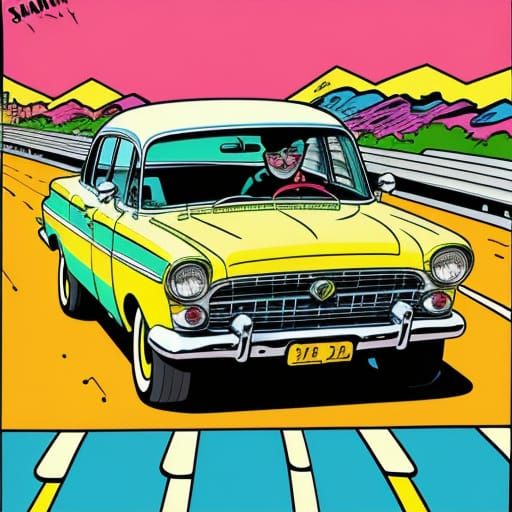 Cartoon Dog Driving a Car in Comic Style