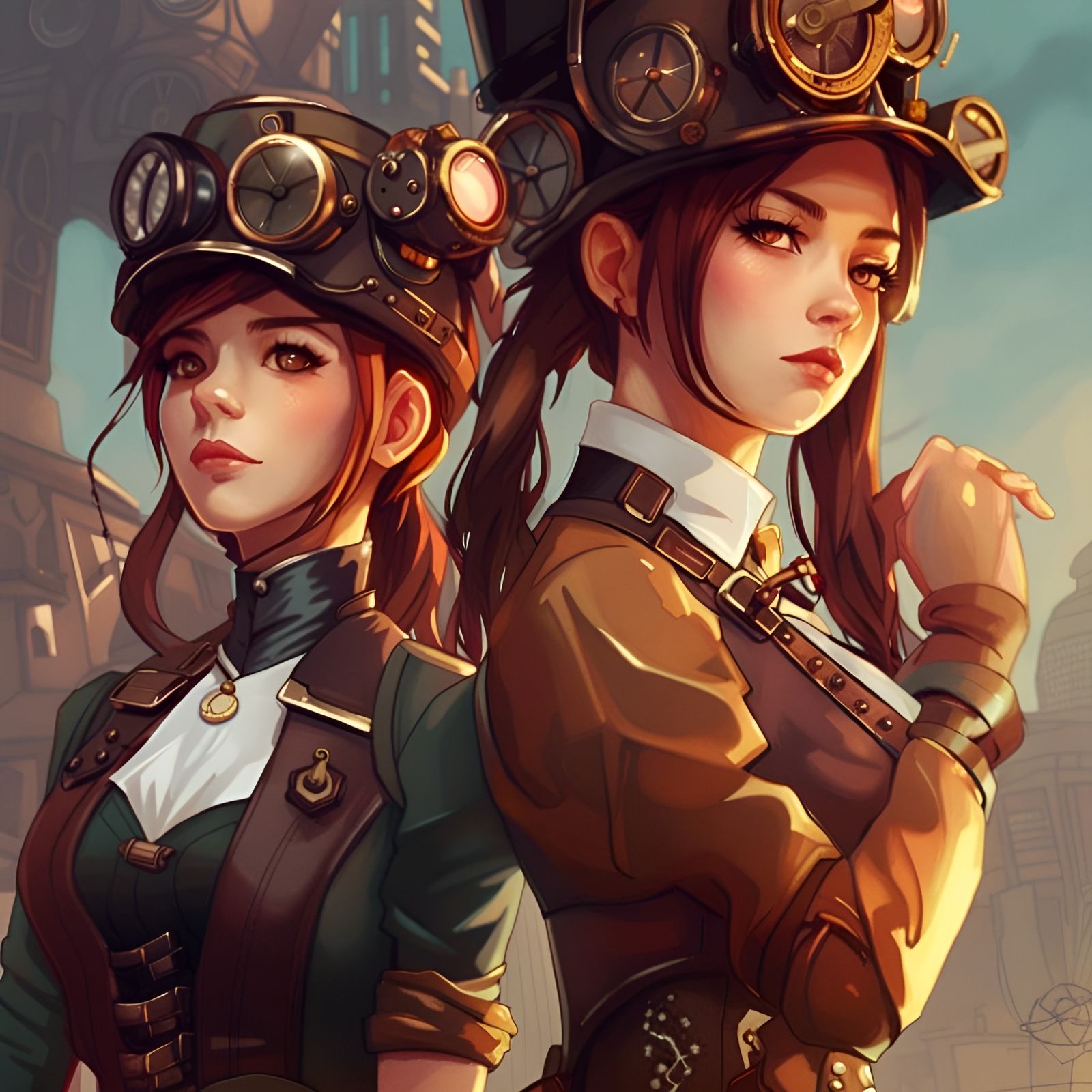 Detailed Steampunk Ladies in Digital Art Style