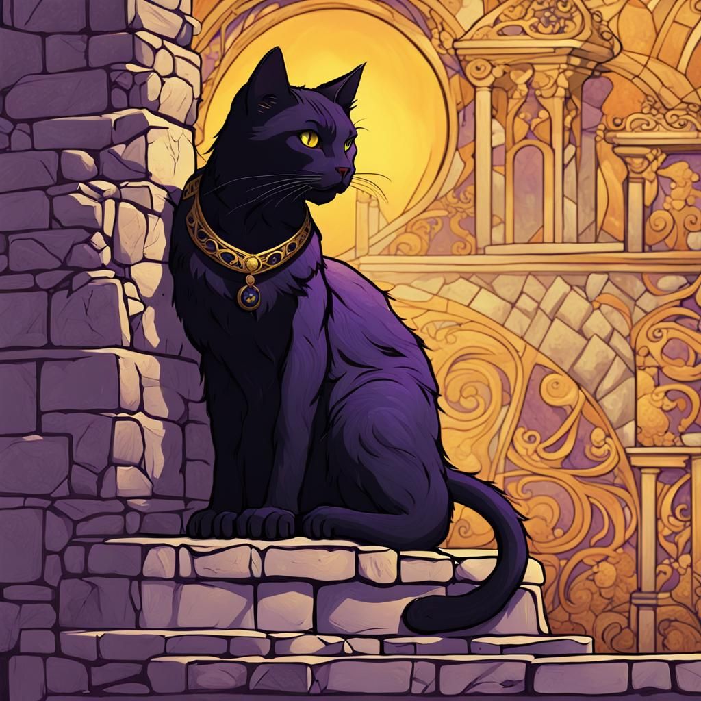 Black Cat Under Ladder in Art Nouveau Style