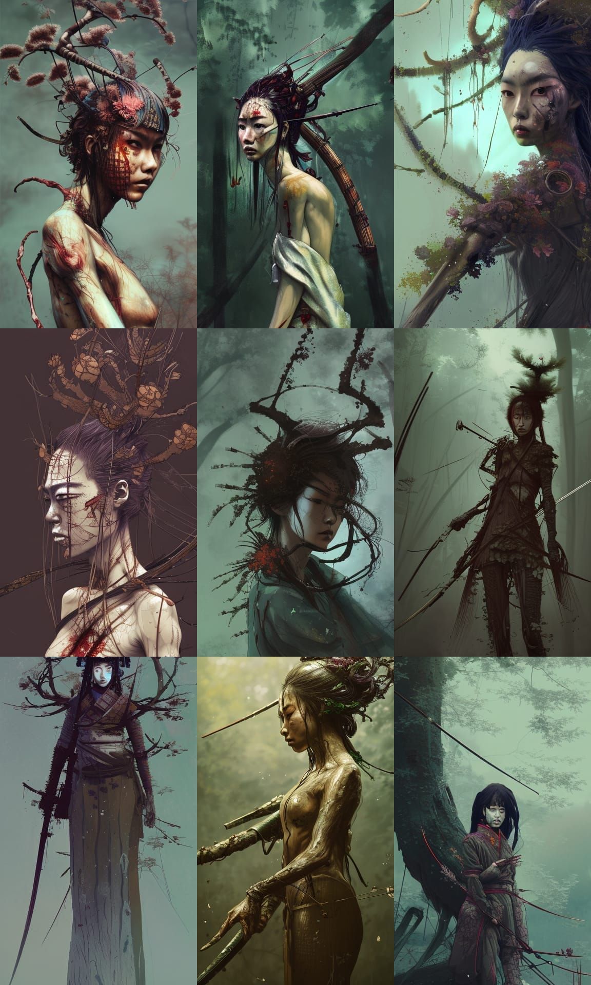 Samurai Dryad Warrior Portrait in Digital Illustration