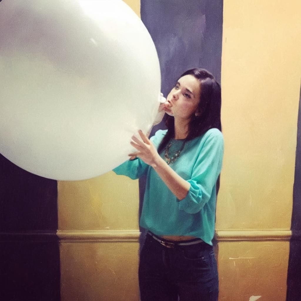 British Woman Inflating Balloon in Digital Painting