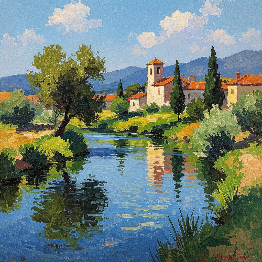 Vibrant Italian Landscape in Impressionist Style