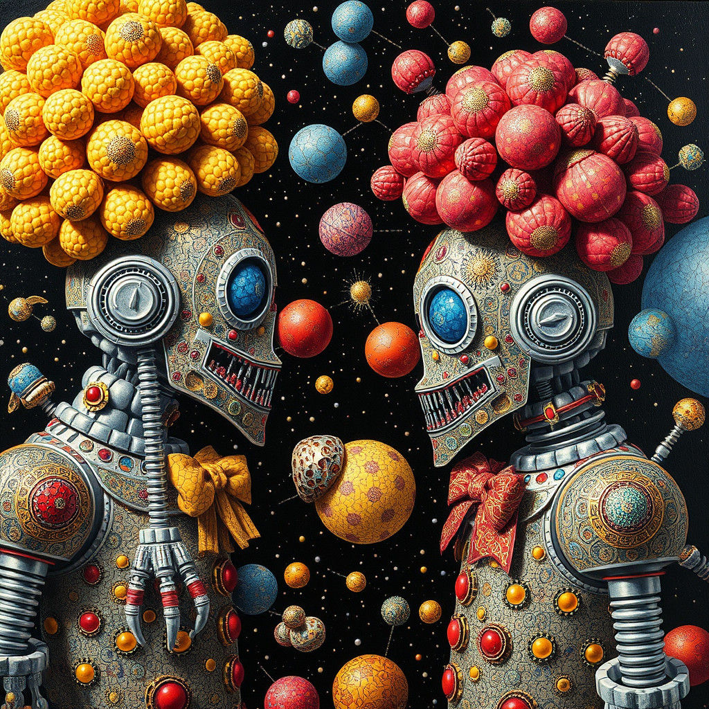 Surreal Molecular Clown Robots in Mixed Media