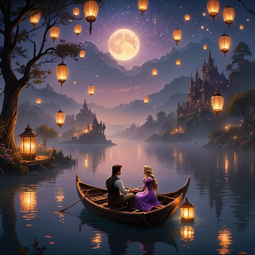 Rapunzel and Flynn see the lights