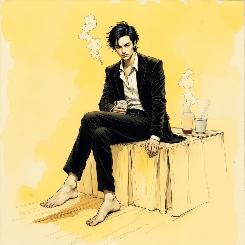 <lora:Lapsus:0.85> in raw, expressive style characterized by bold ink lines on watercolor, ink effects :: medium format ...