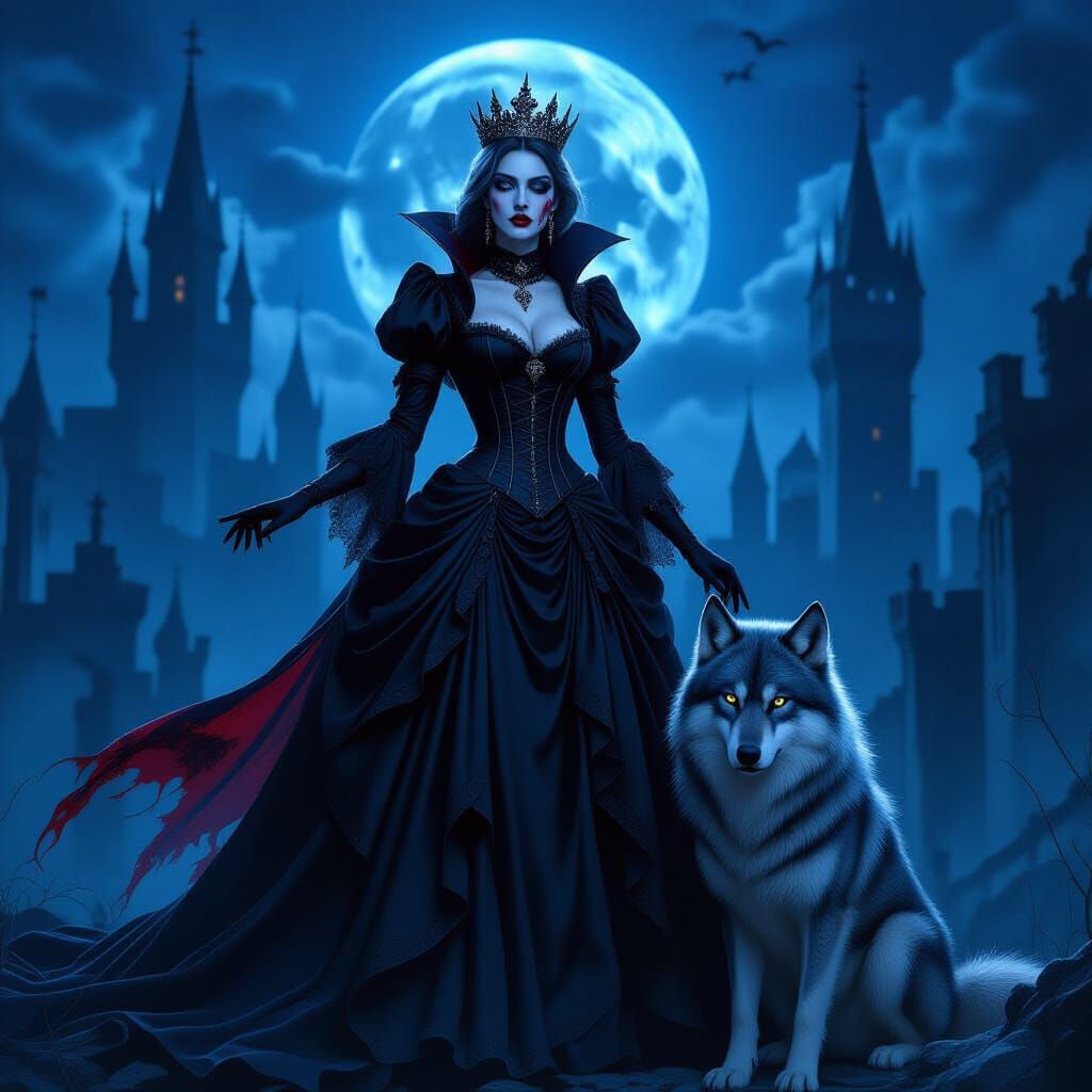 Regal Vampire Queen of the Night Under Blue Moon
