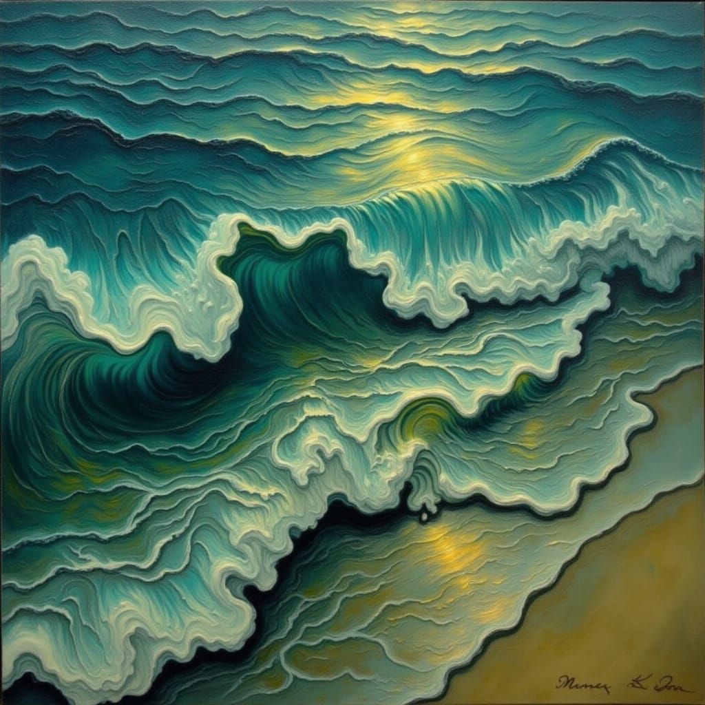 Dreamy Ocean Waves in Soft Brushstrokes
