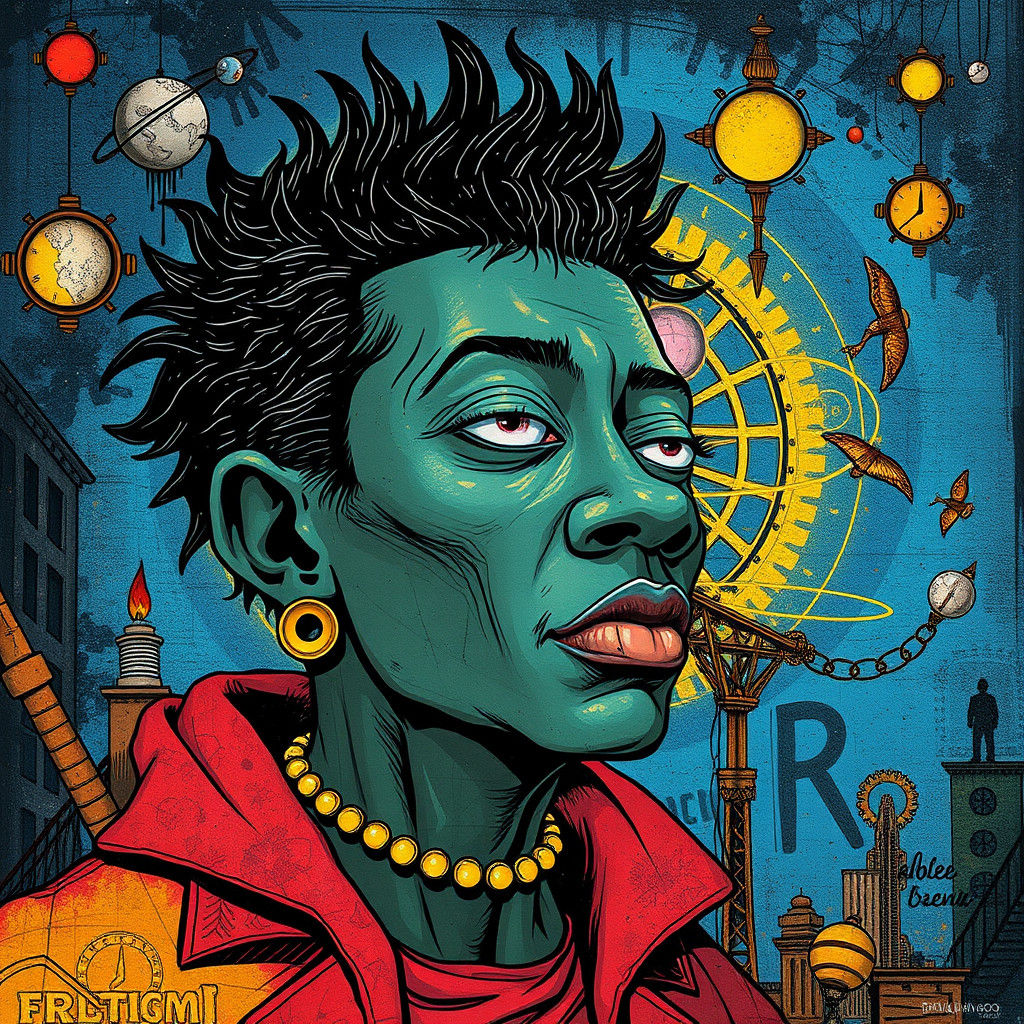 Cosmic Urban Art: A Mixed Media Illustration