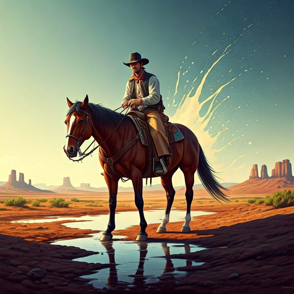 Cowboy in Desert Oasis