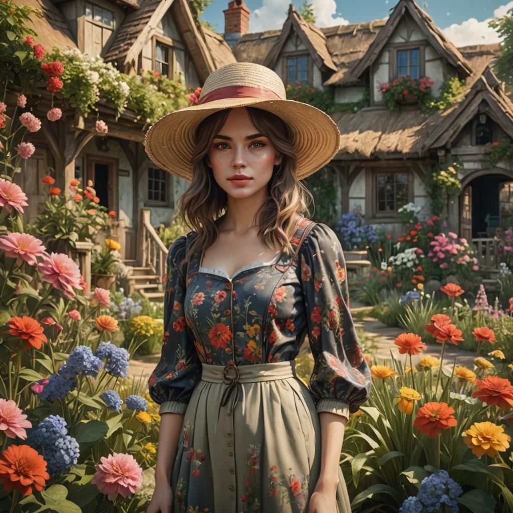 Vintage Summer: Woman in Flower Garden