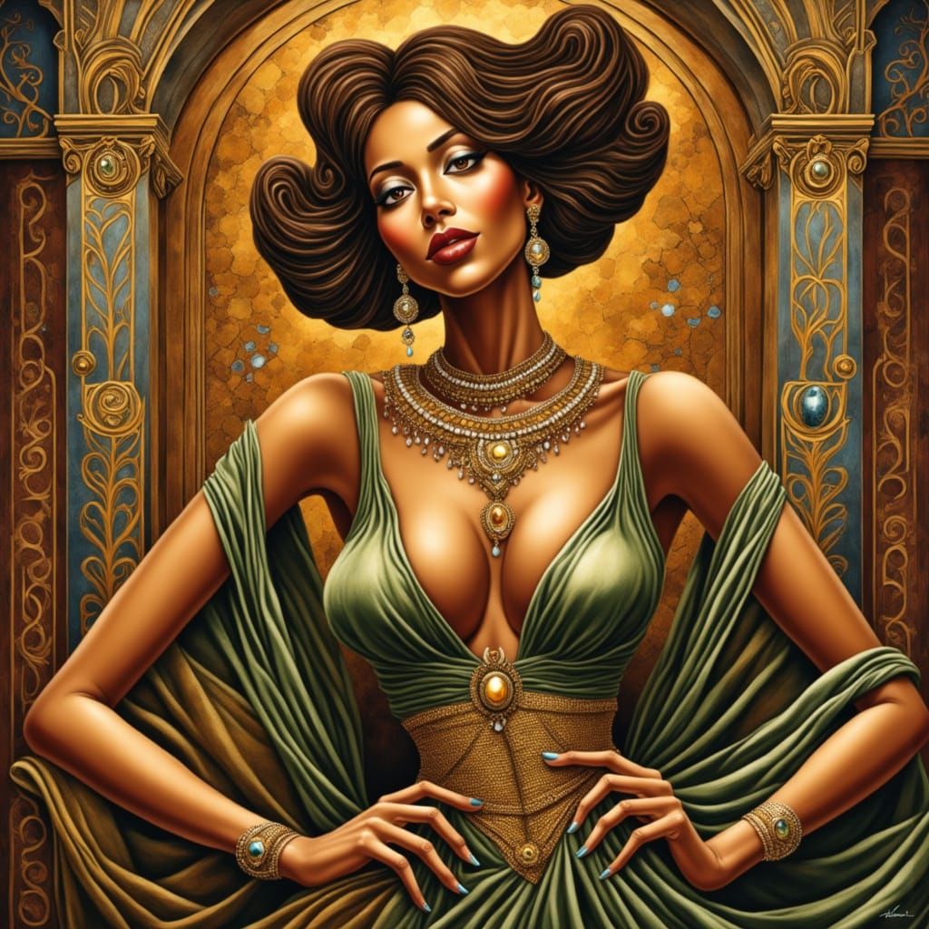 Elegant Woman Embodies Prosperity in Opulent Setting