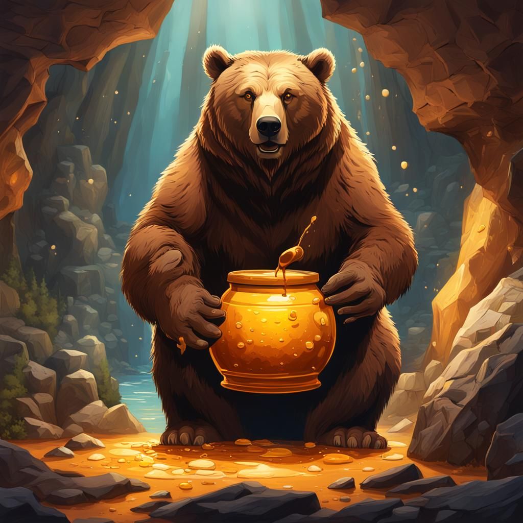 Brown Bear with Honey Pot, Hyperrealistic Art