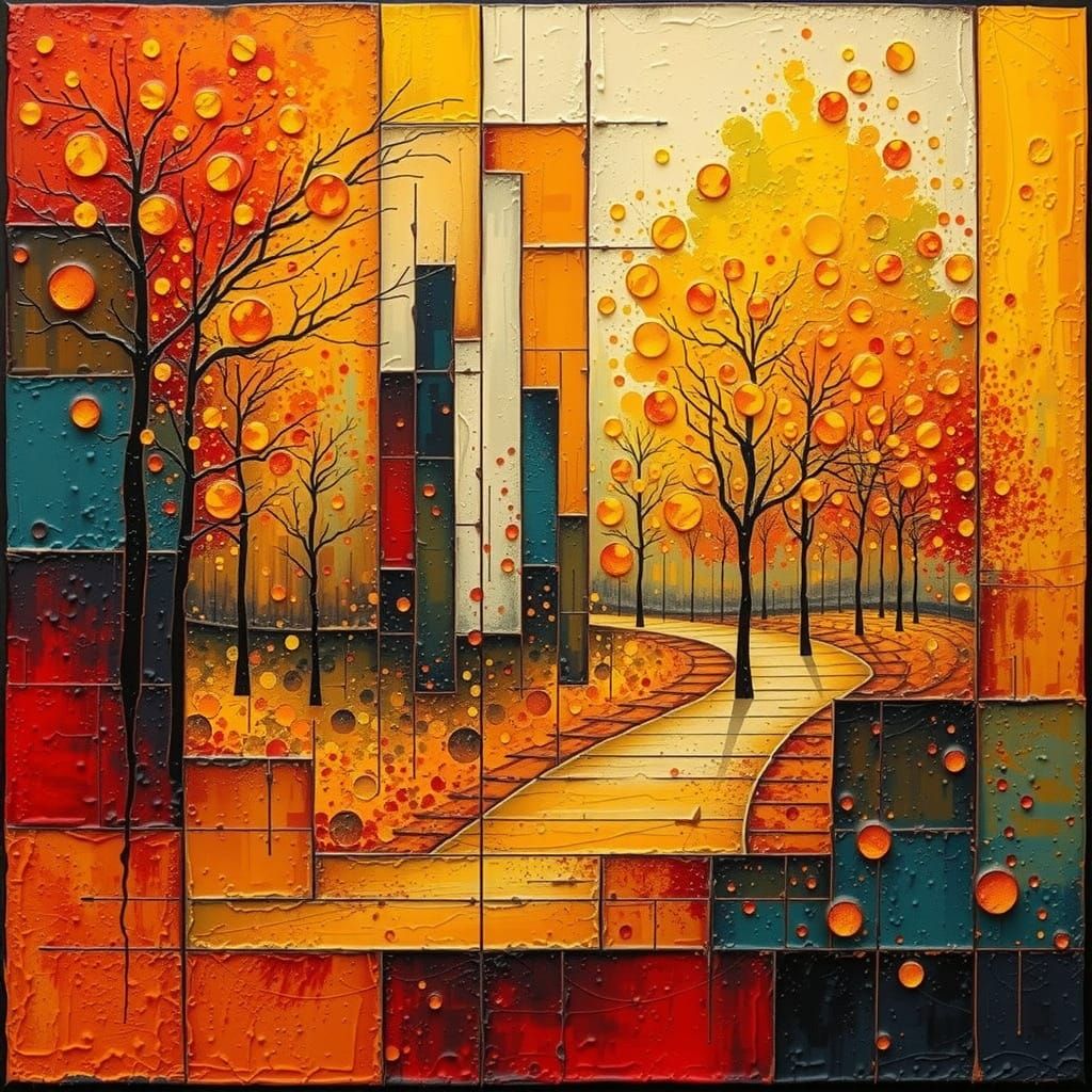 Abstract Autumn Scape with Geometric Shapes