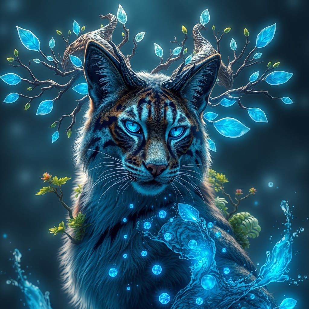 Wild Cat with Ethereal Horns and Iridescent Wings
