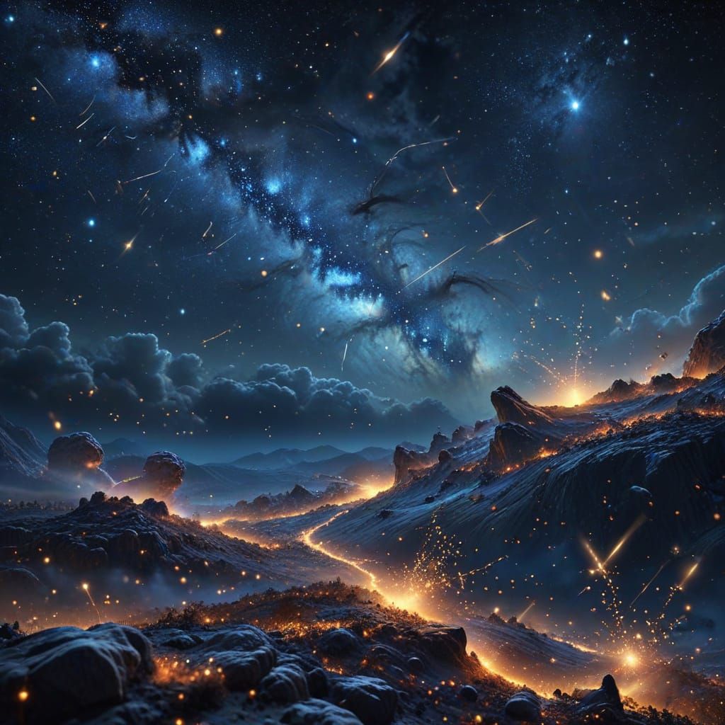 Vibrant Cosmic Landscape with Glowing Starlight