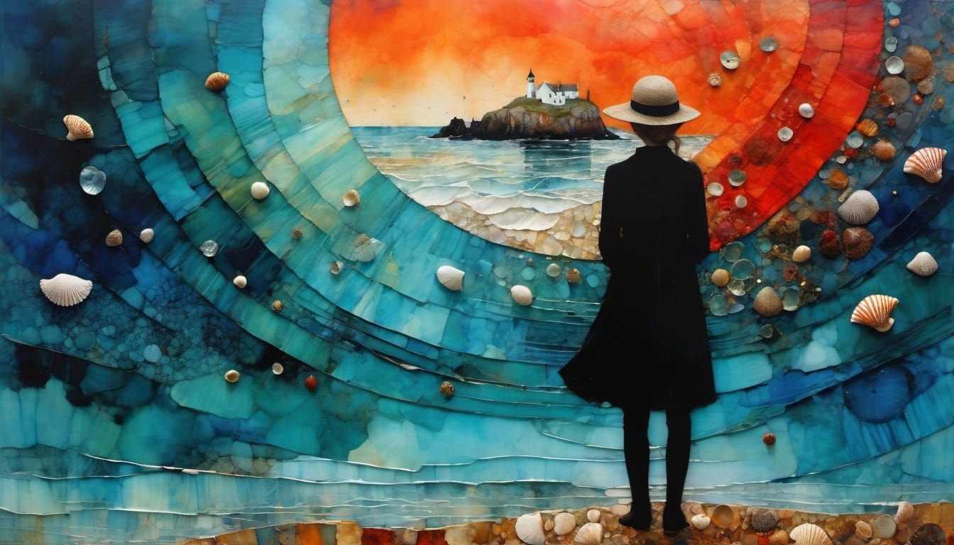 Intricately Detailed Sea Shell Masterpiece in Encaustic Pain...