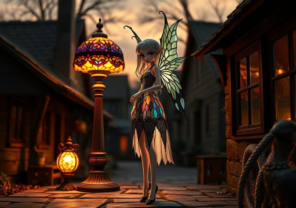 Gothic Star Elf Doll in Stained Glass Dress