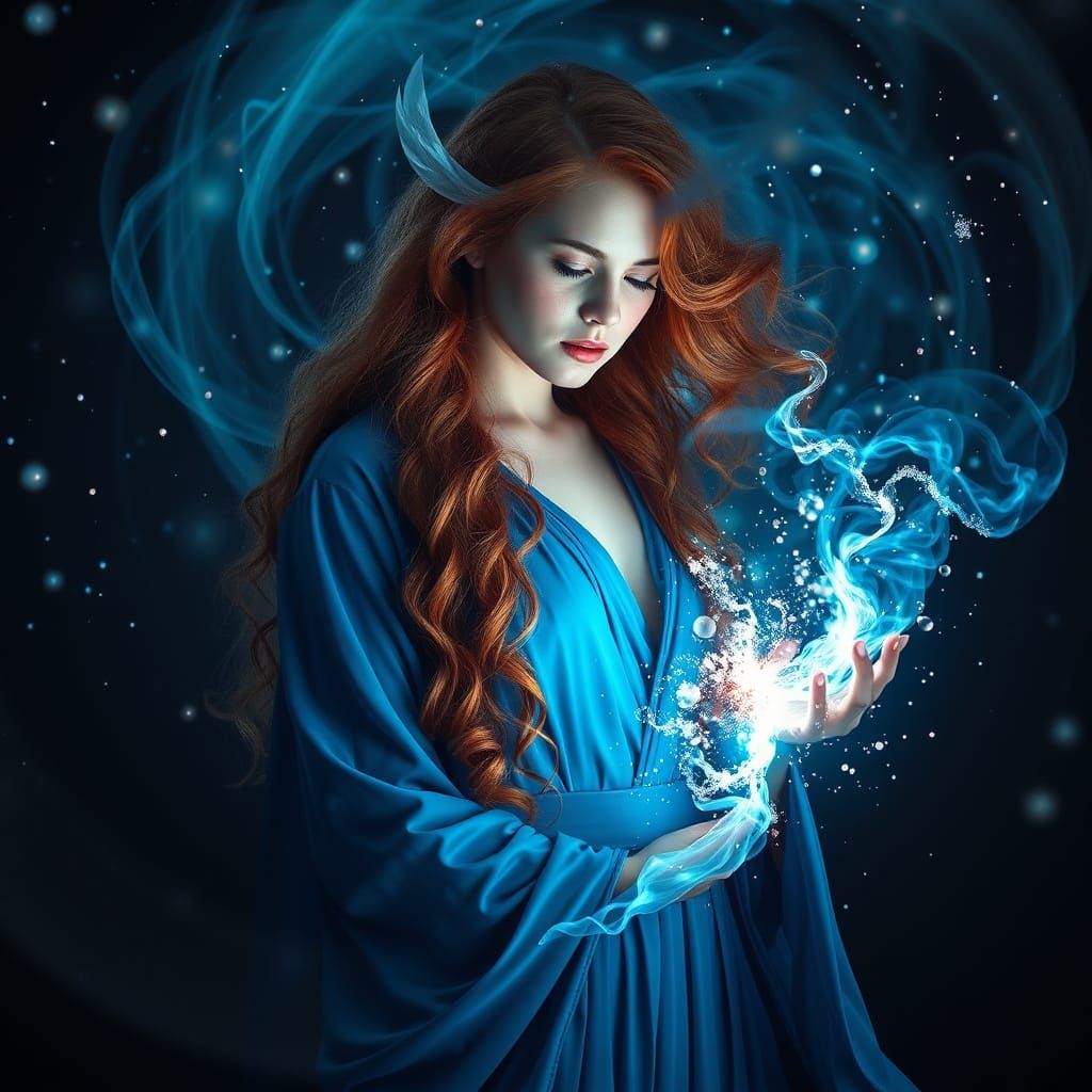 Auburn Witch-Mage in Mystical Forest, Dramatic Lighting