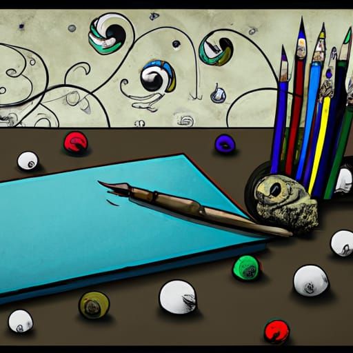 Detailed Still Life Painting with Ink Spill