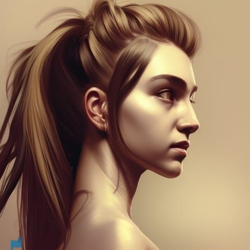 Detailed Portrait of Girl with Ponytail in Digital Art Style