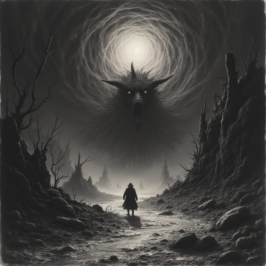 Cosmic Horror Vortex in Doré Etching Style