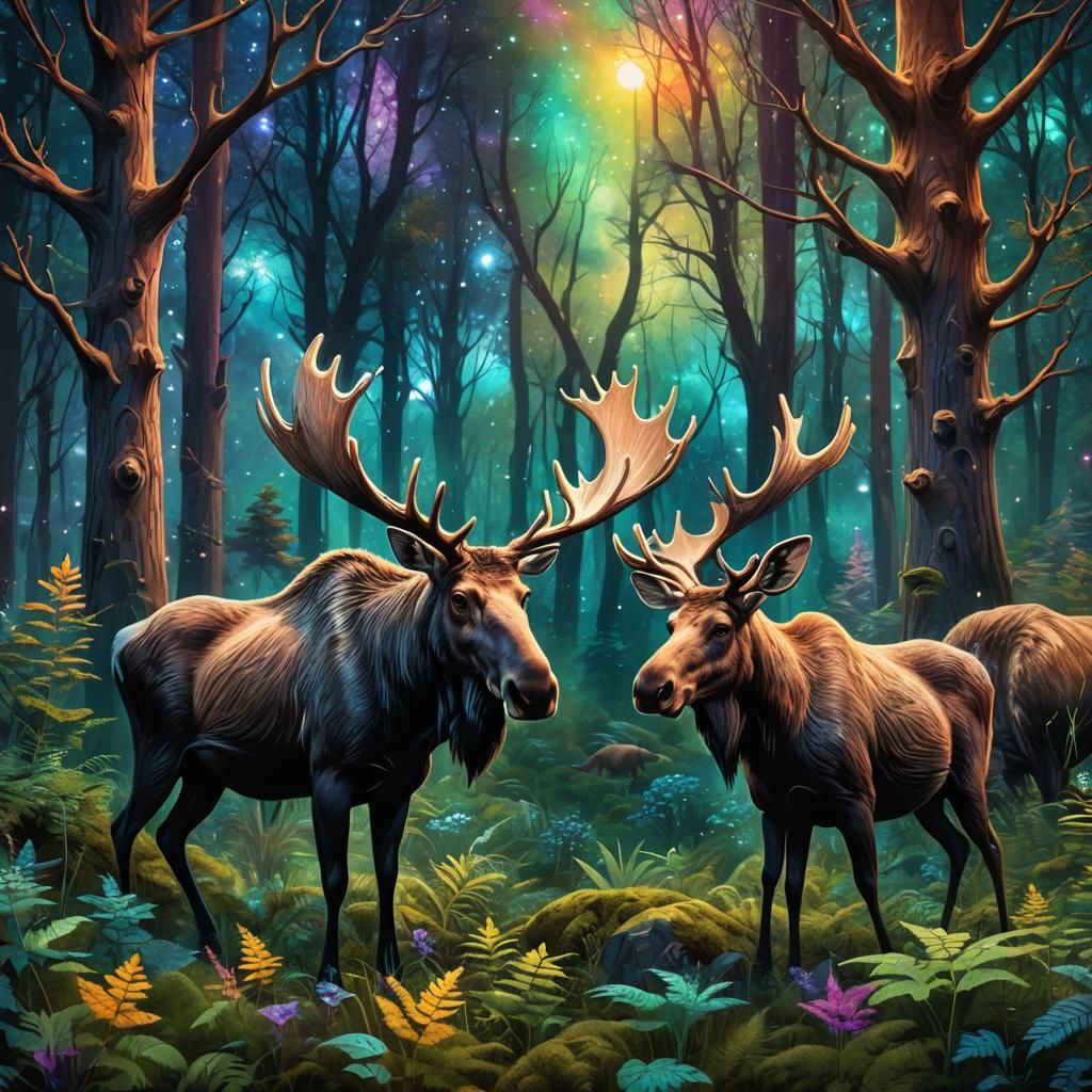 Moose and Badger: Cosmic Astral Illustration