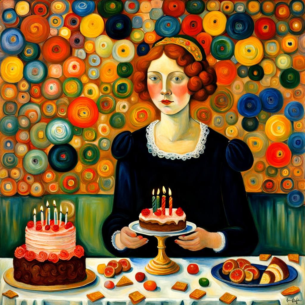 Woman's Birthday Celebration in Cubist Impressionism