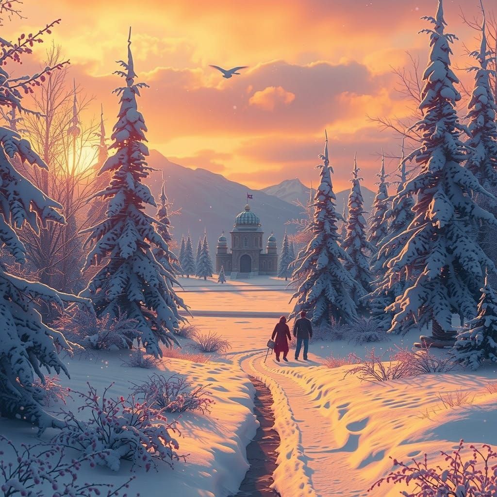 Winter Wonderland Scene in Whimsical Fantasy Style
