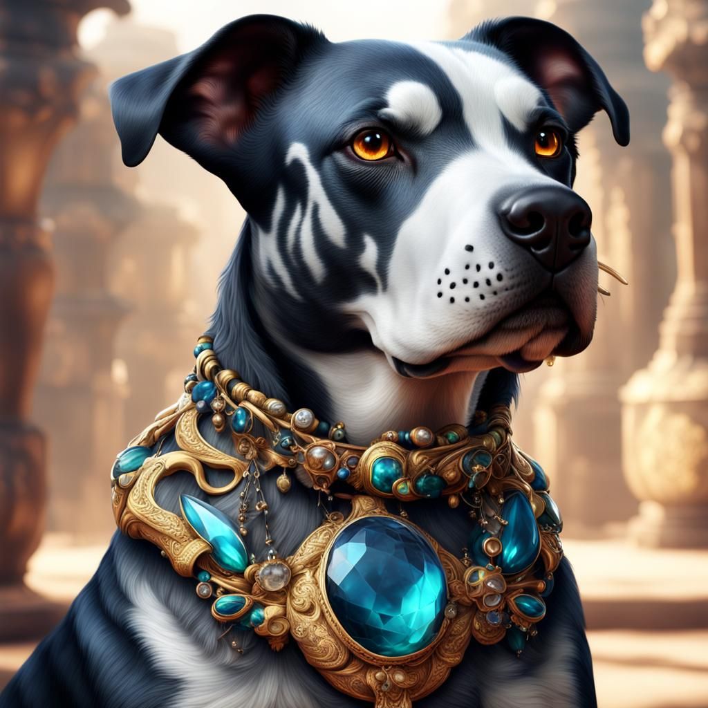 Hyperrealistic Dog Wearing Jewelry: Detailed Matte Painting